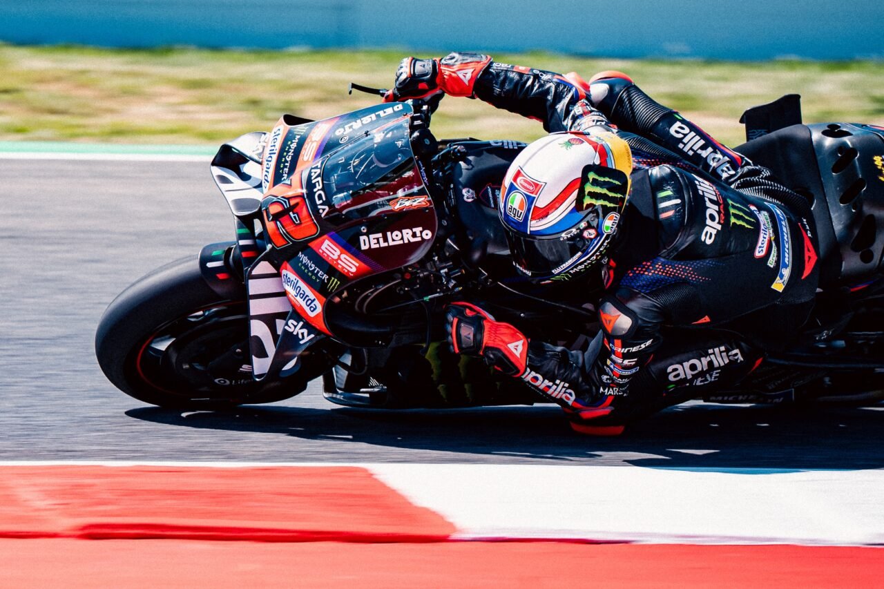 Marco Bezzecchi in azione con l'Aprilia al Mugello, GP d'Italia 2026