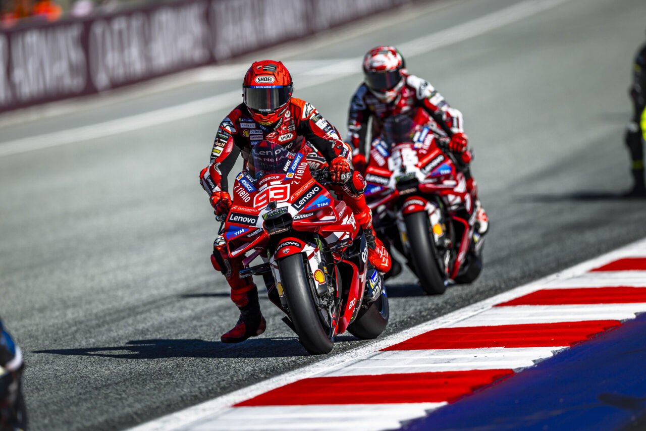 Marc Marquez in pista sulla Ducati Lenovo nel GP d'Austria 2026 di MotoGP
